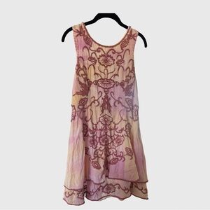 Free People Pink and Cream Embroidered Dress
